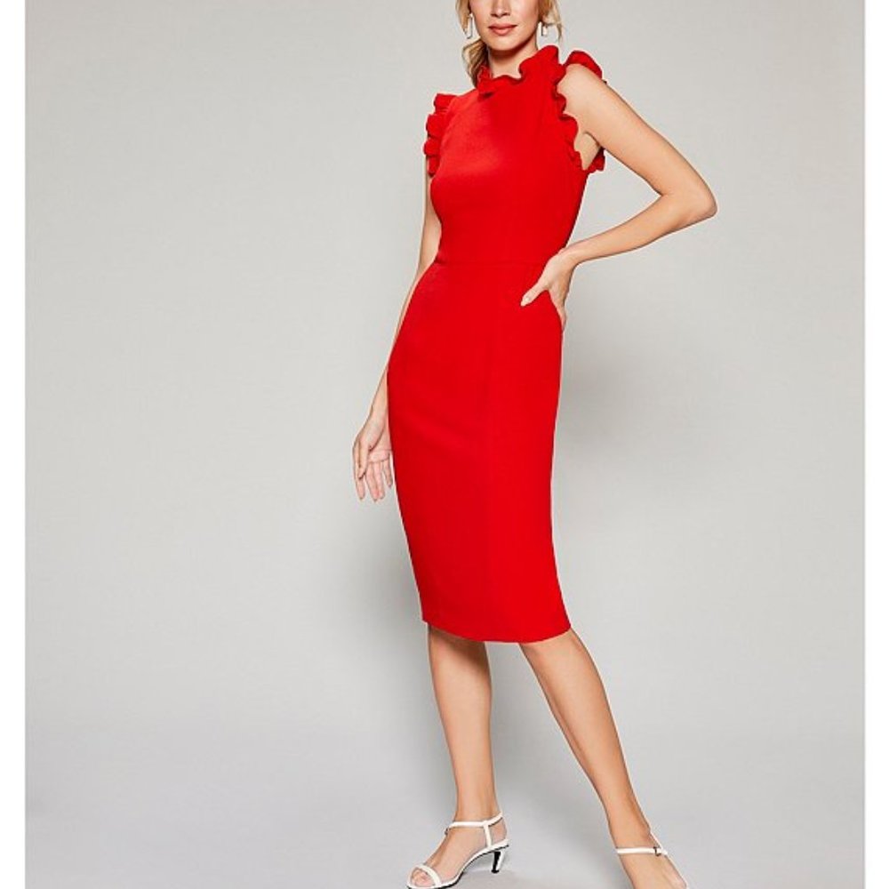 Maggy London Red Ruffle Sheath Dress
